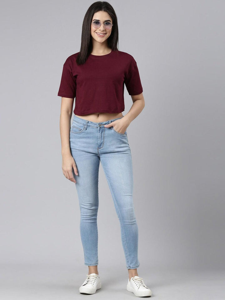 Women Drop-Shoulder Sleeves Oversized Cropped Pure Cotton T-shirt - Kryptic Fashions