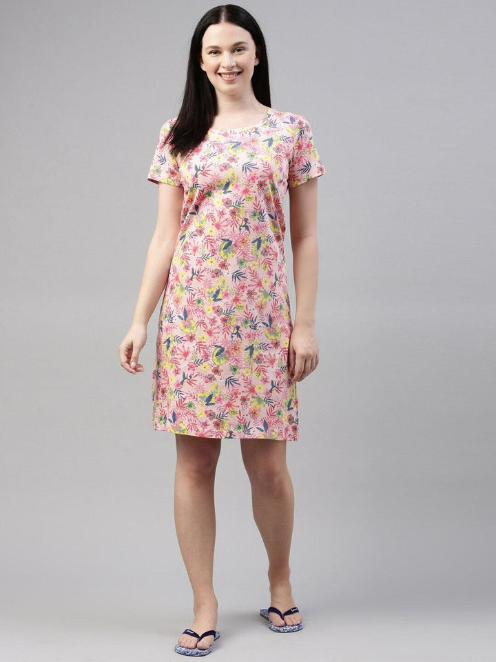 Women Pure Cotton Printed Round Neck Nightdress - Kryptic Fashions