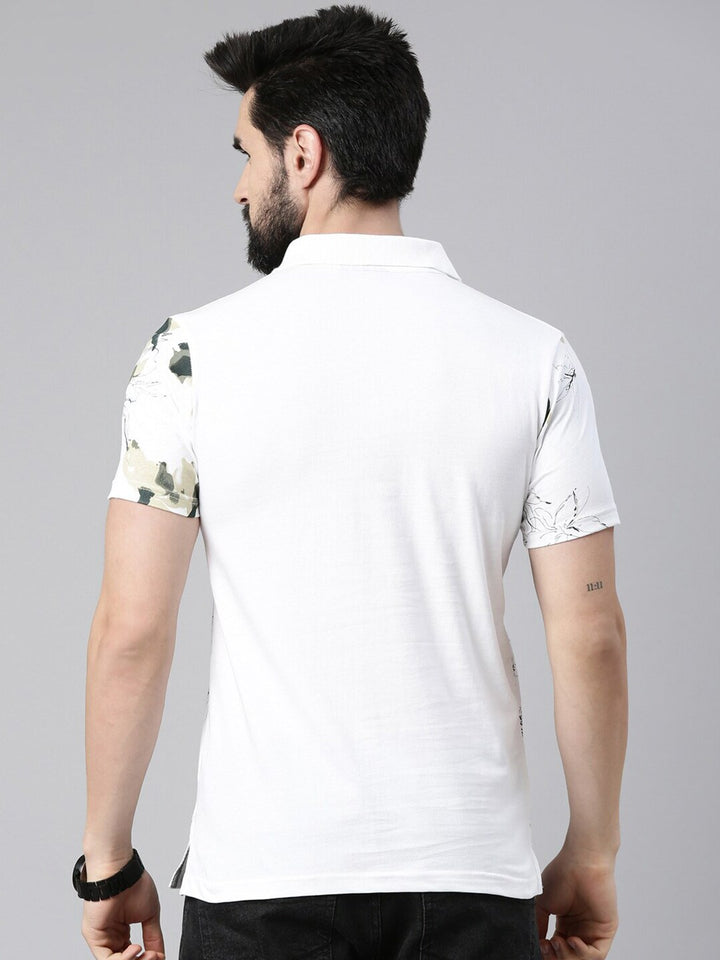 Men Floral Printed Polo Collar Pure Cotton T-shirt - Kryptic Fashions