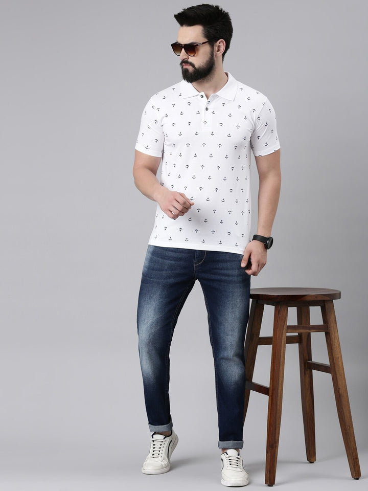 Men Printed Polo Collar Pure Cotton T-shirt - Kryptic Fashions