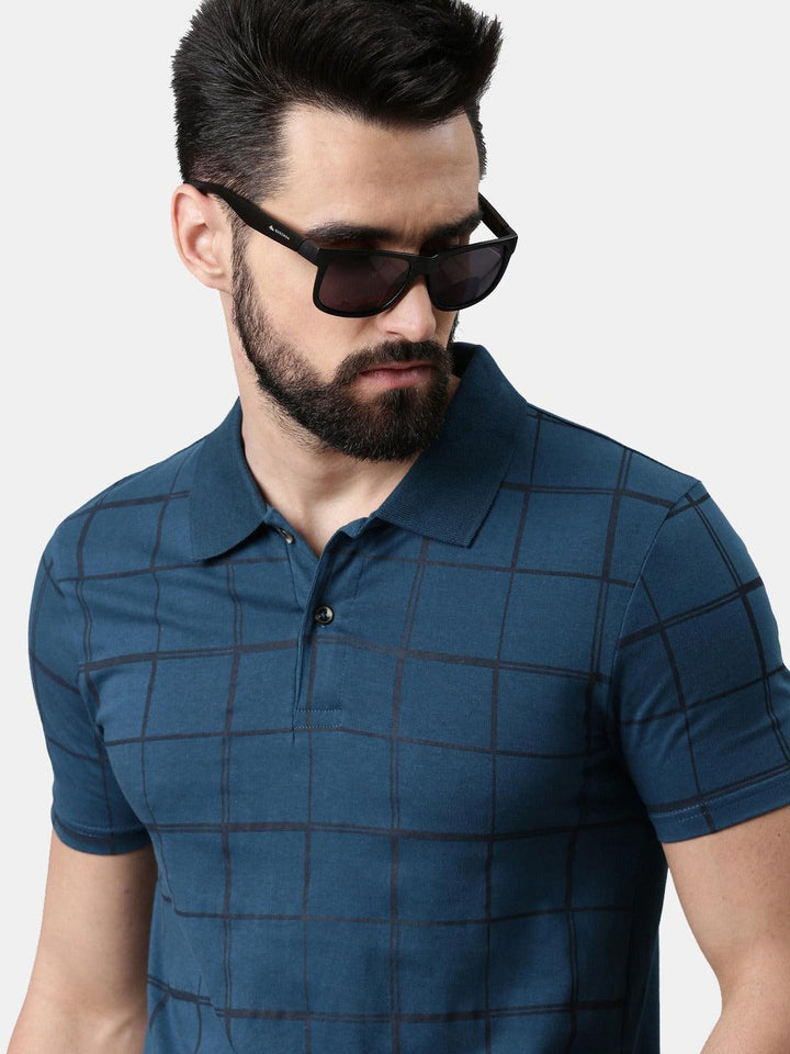 Men Checked Printed Pure Cotton Polo Tshirt - Kryptic Fashions