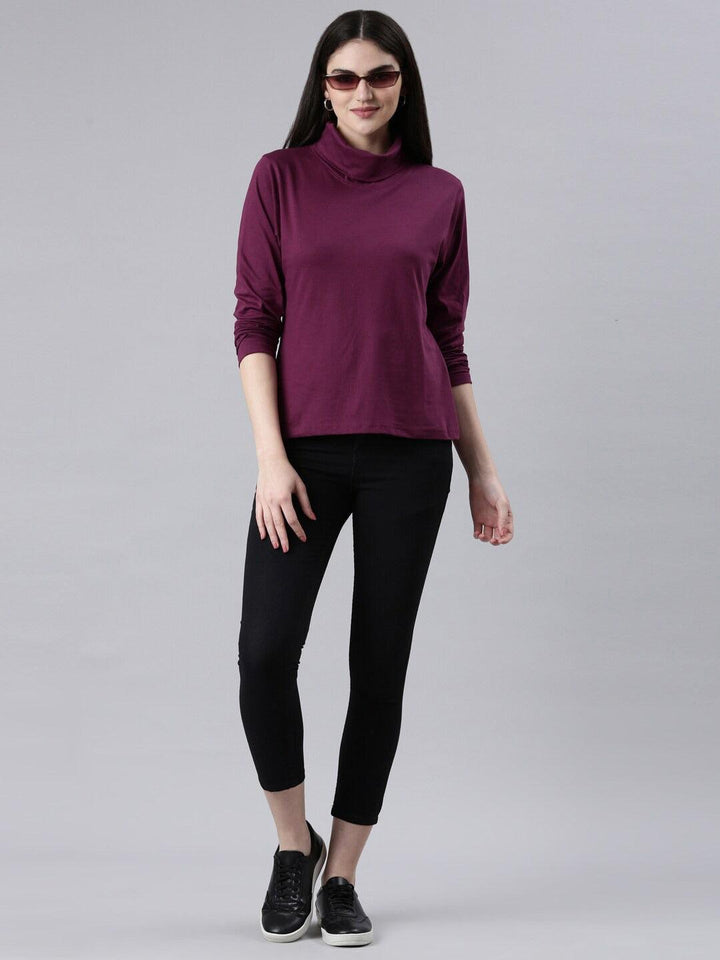 Women High Neck Pure Cotton T-shirt - Kryptic Fashions