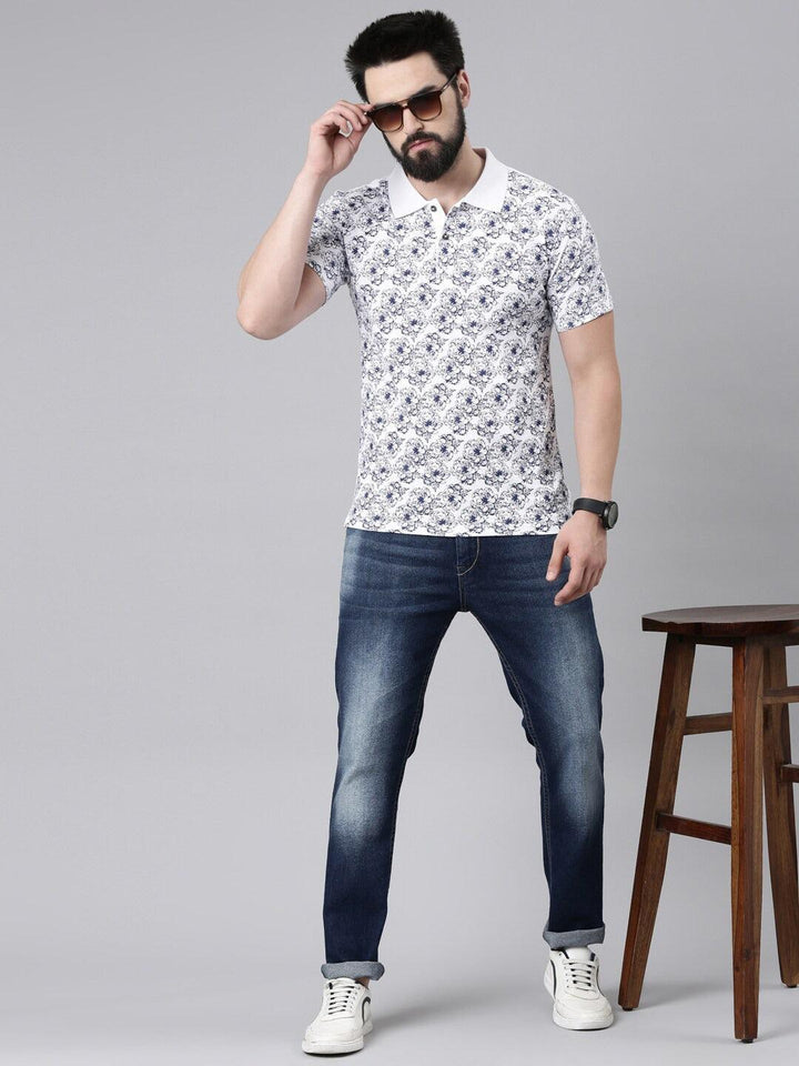 Men Printed Polo Collar Pure Cotton T-shirt - Kryptic Fashions