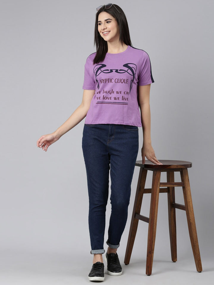 Women Typography Printed Relaxed Fit Pure Cotton T-shirt - Kryptic Fashions