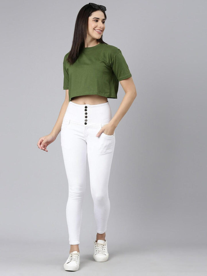 Women Pure Cotton Solid Drop Shoulder Oversized Crop Tshirt - Kryptic Fashions