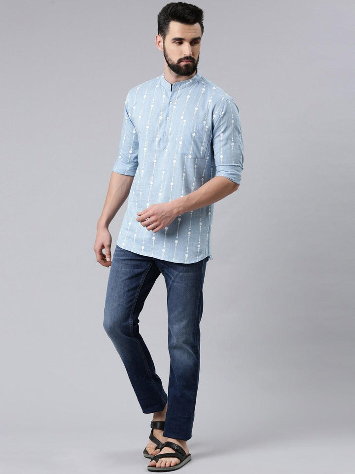 Men Pure Cotton Full Sleeve Regular Shirt Short Kurta - Kryptic Fashions