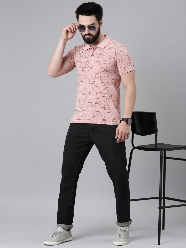 Men Abstract Printed Polo Collar Pure Cotton Tshirts - Kryptic Fashions