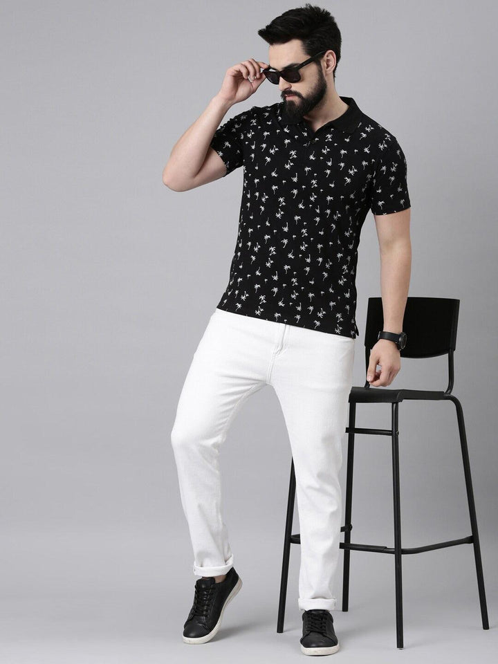 Men Printed Polo Collar Pure Cotton T-Shirt - Kryptic Fashions