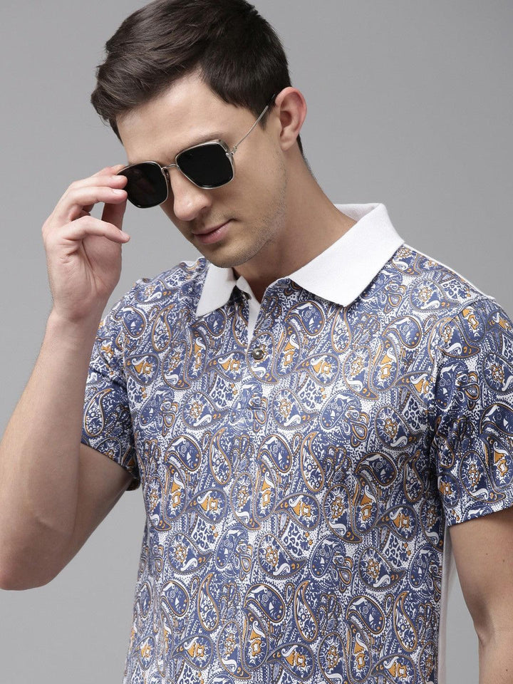 Men Printed Pure Cotton Polo Collar T-shirt - Kryptic Fashions