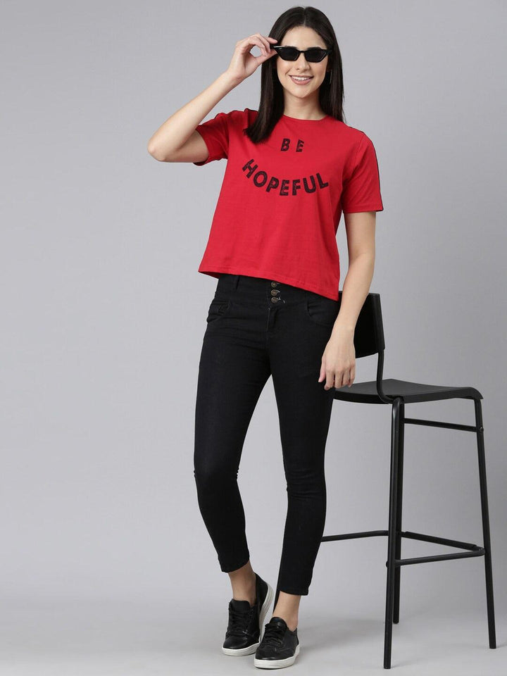 Women Typography Printed Relaxed Fit Pure Cotton T-shirt - Kryptic Fashions