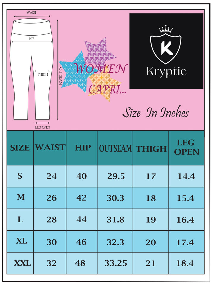 Kryptic Women Printed Mid Rise Inner Elastic Lounge Capris - Kryptic Fashions