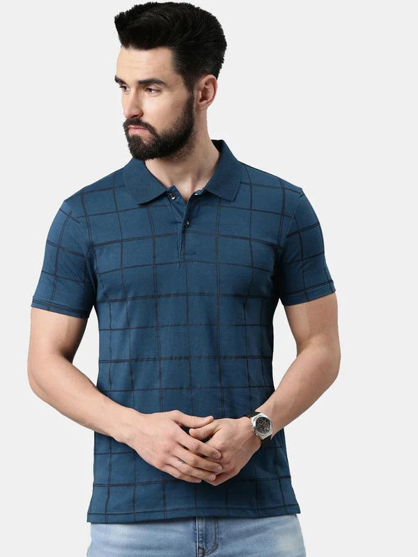 Men Checked Printed Pure Cotton Polo Tshirt - Kryptic Fashions