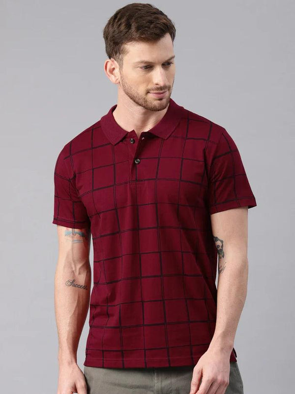 Men Checked Printed Pure Cotton Polo Tshirt - Kryptic Fashions