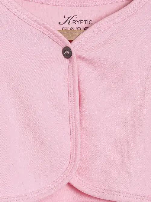 Kryptic Girls Pink Solid Cropped Button Shrug - Kryptic Fashions