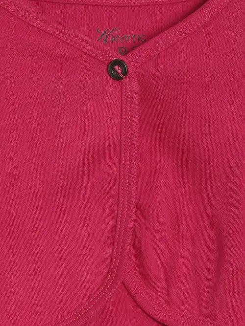 Kryptic Girls Pink Solid Cotton Button Shrug - Kryptic Fashions