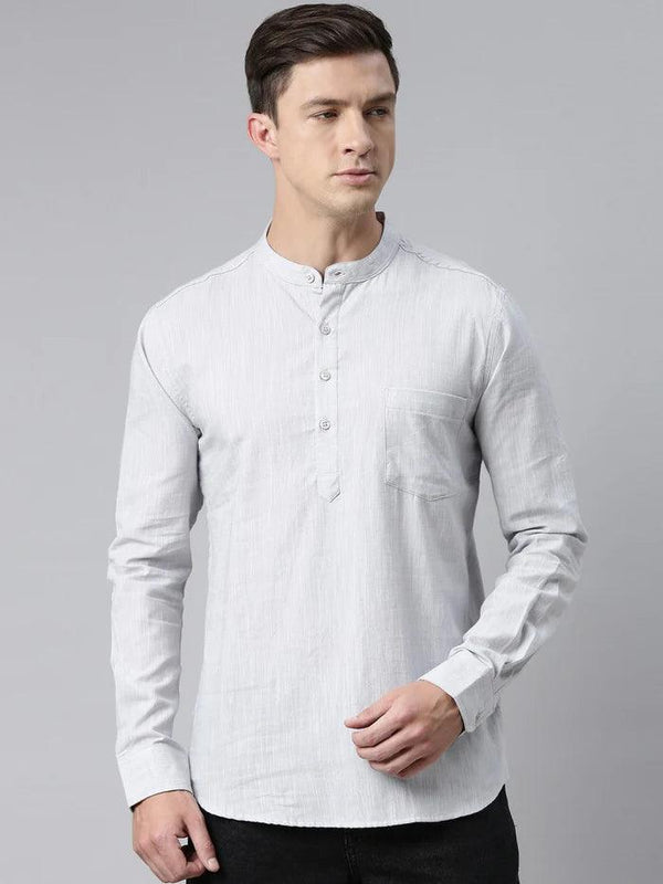 Men Pure Cotton Full Sleeve Regular Shirt Short Kurta - Kryptic Fashions