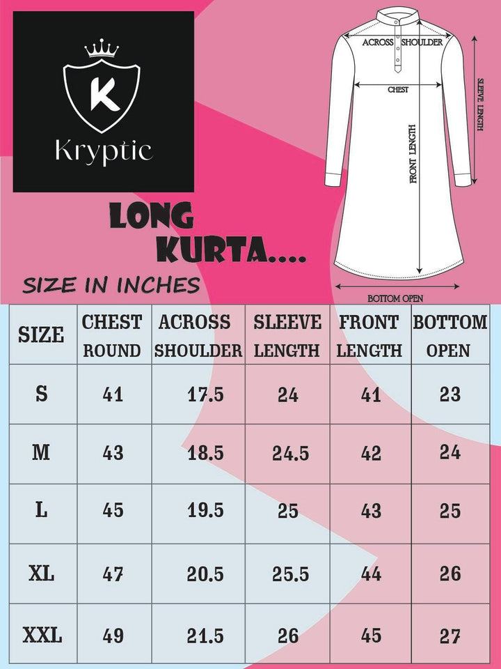 Men Cotton Mandarin Collar Long Sleeves Straight Kurta - Kryptic Fashions