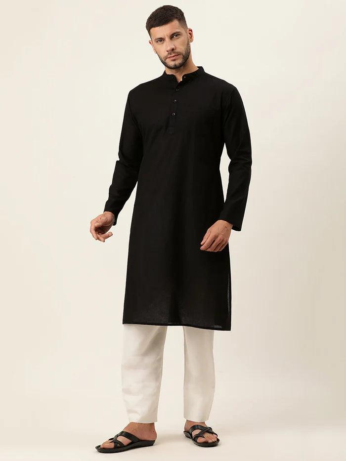 Men Cotton Mandarin Collar Long Sleeves Straight Kurta - Kryptic Fashions