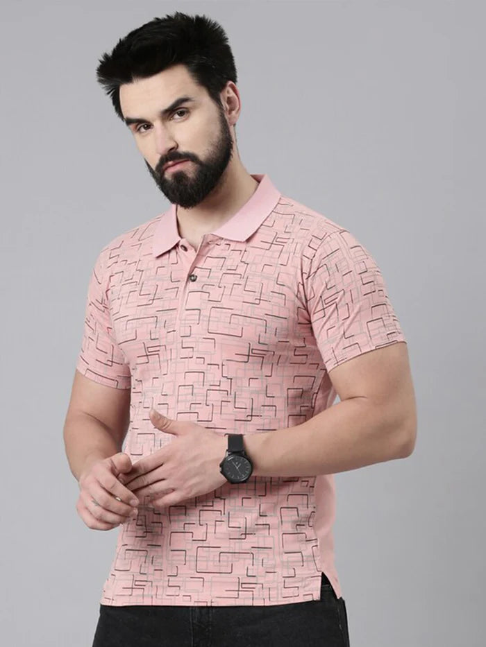 Men Abstract Printed Polo Collar Pure Cotton Tshirts - Kryptic Fashions