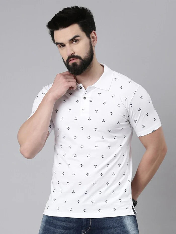 Men Printed Polo Collar Pure Cotton T-shirt - Kryptic Fashions