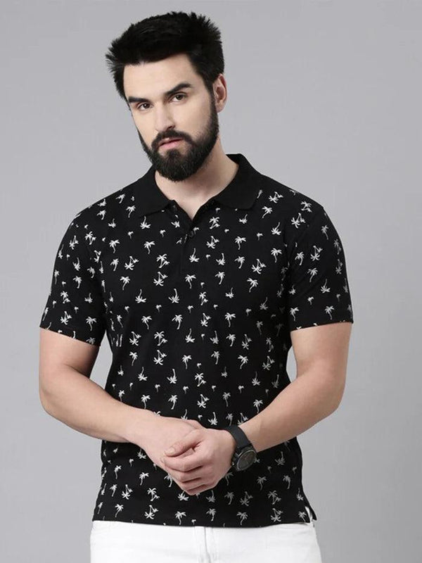 Men Printed Polo Collar Pure Cotton T-Shirt - Kryptic Fashions