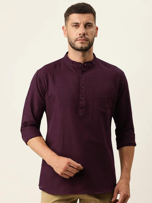 Men Pure Cotton Full Sleeve Regular Shirt Short Kurta - Kryptic Fashions