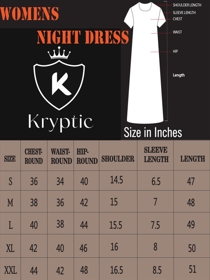 Women Pure Cotton Printed Round Neck Nightdress - Kryptic Fashions