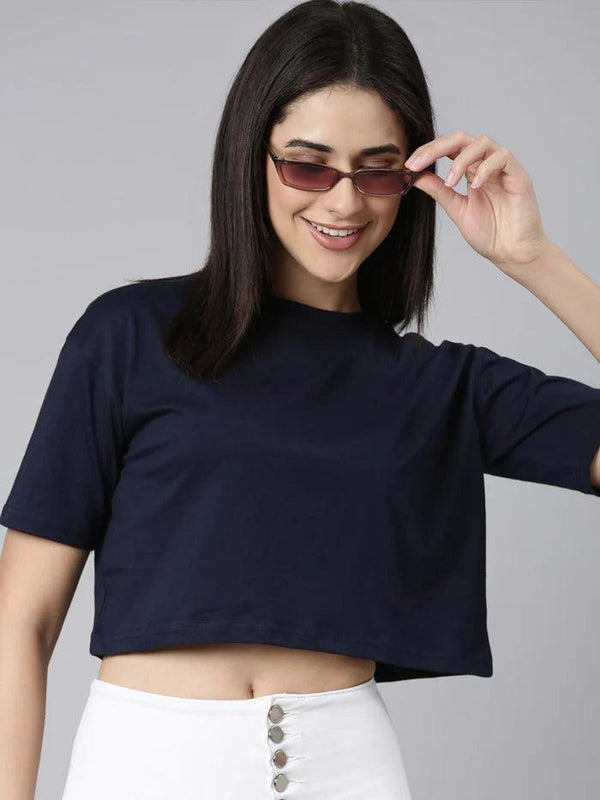 Women Drop-Shoulder Oversized Cropped Pure Cotton T-shirt - Kryptic Fashions