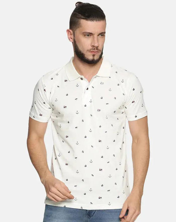 Men Printed Pure Cotton Polo Collar T-shirt - Kryptic Fashions