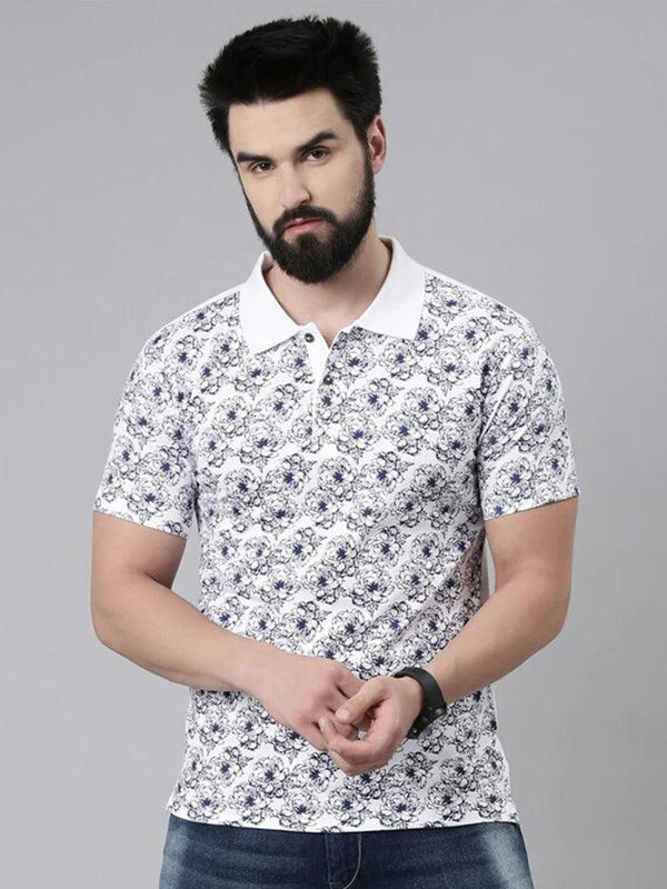 Men Printed Polo Collar Pure Cotton T-shirt - Kryptic Fashions