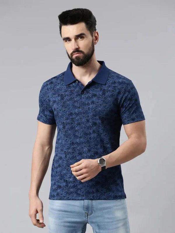 Men Floral Printed Polo Collar Tropical Cotton T-shirt - Kryptic Fashions