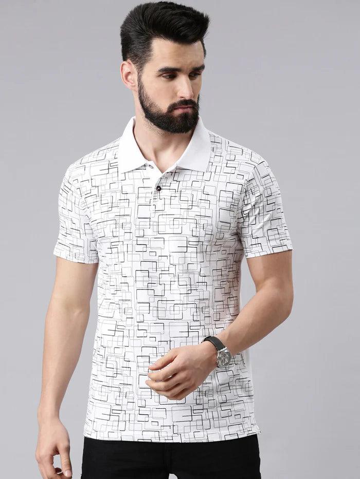 Men Abstract Printed Pure Cotton Polo Collar Tshirts - Kryptic Fashions