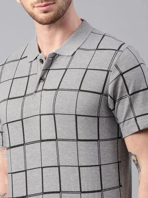 Men Checked Printed Pure Cotton Polo Tshirt - Kryptic Fashions