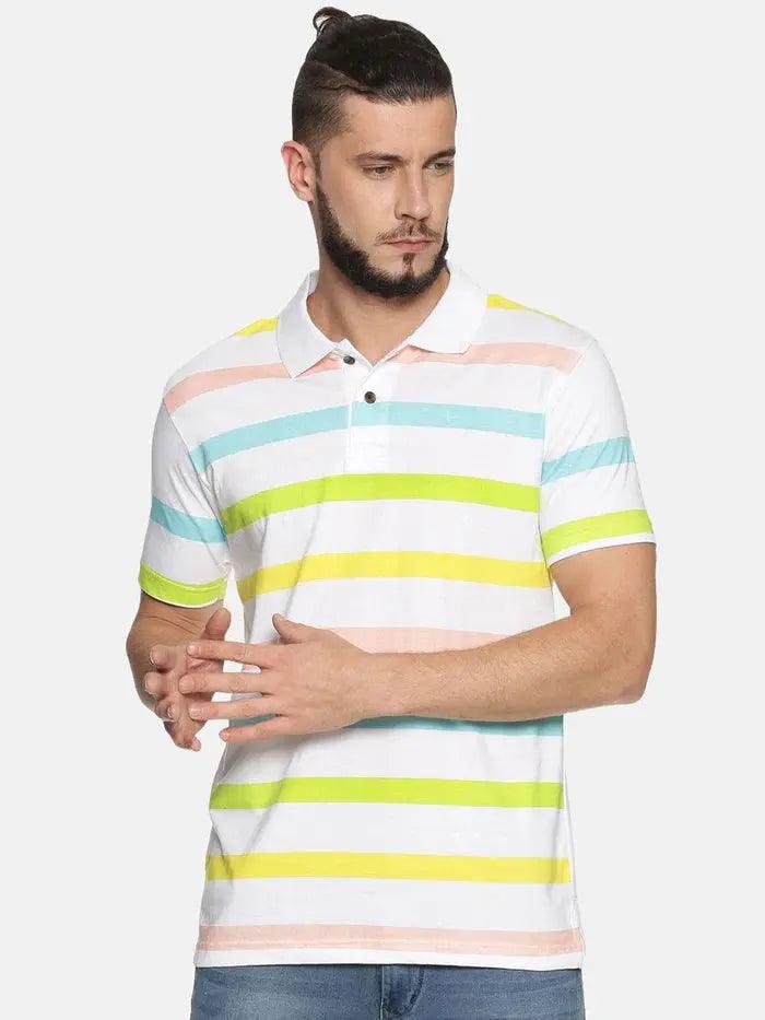 Men Striped Pure Cotton Polo Collar T-shirt - Kryptic Fashions