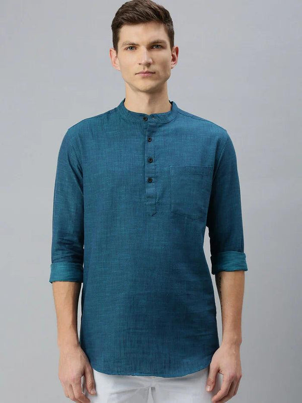 Men Pure Cotton Full Sleeve Regular Shirt Short Kurta - Kryptic Fashions